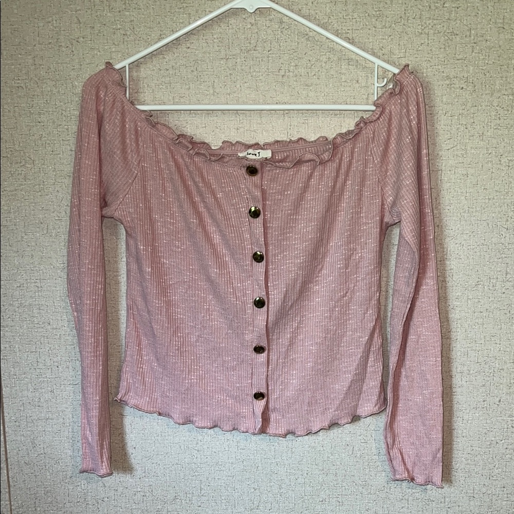 Pink Off-Shoulder Button-Up Top